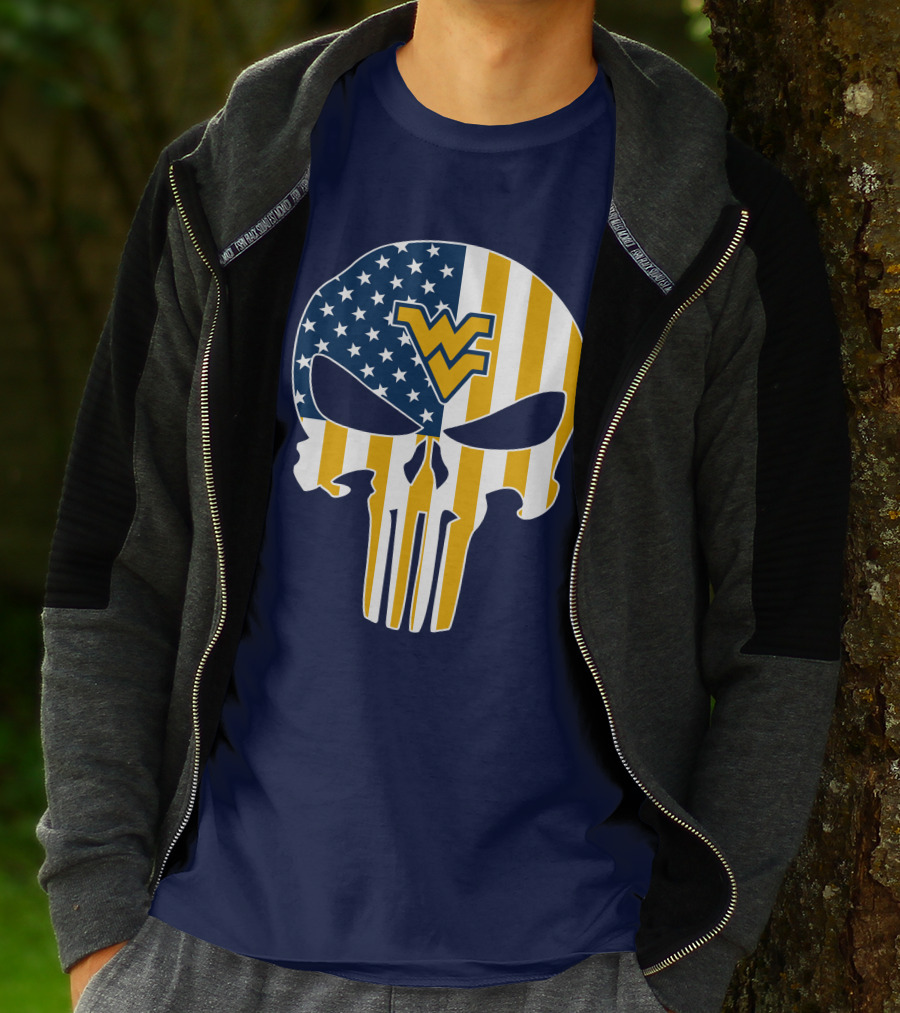 West Virginia Mountaineers The Punisher American Flag Skull T-Shirt