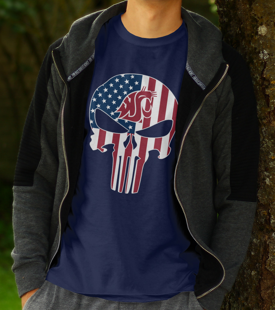Washington State Cougars Punisher American Flag T-Shirt