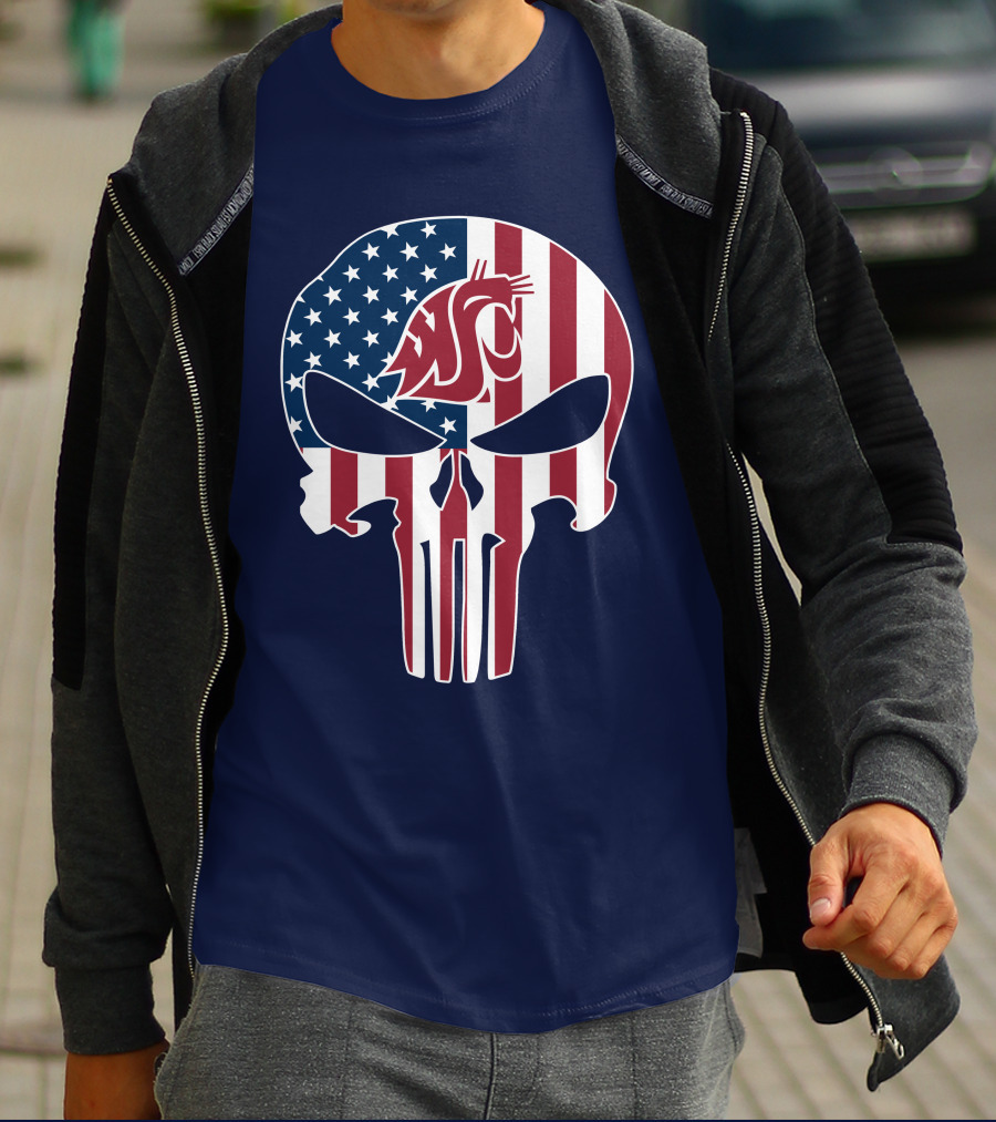 Washington State Cougars Punisher American Flag T-Shirt