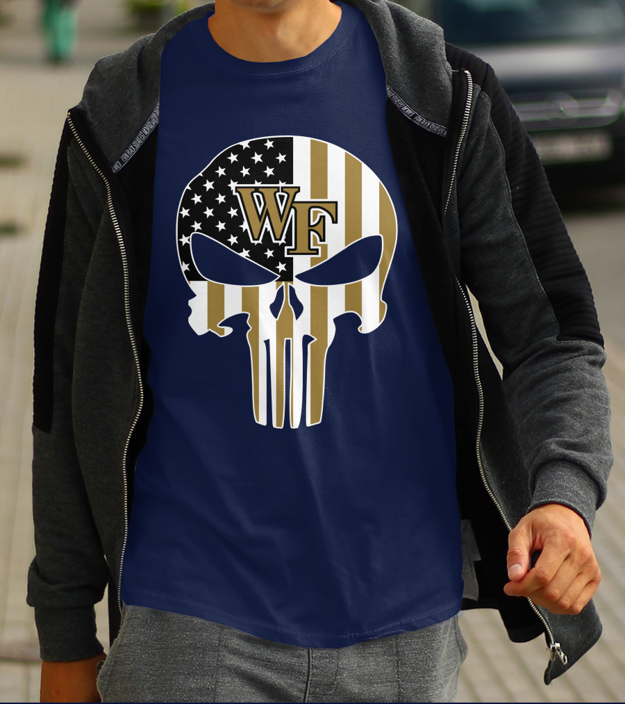 Wake Forest Wf Punisher Skull American Flag T-Shirt