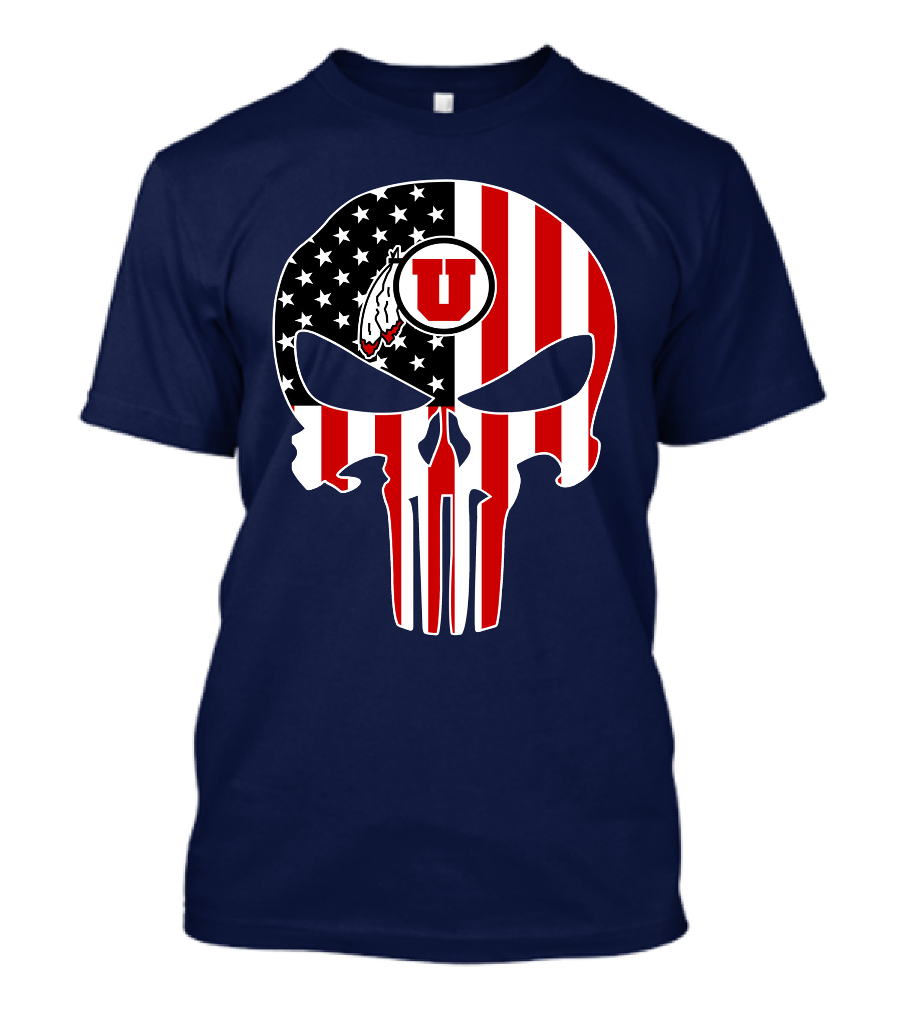 Utah Utes U Logo Punisher Skull American Flag T-Shirt