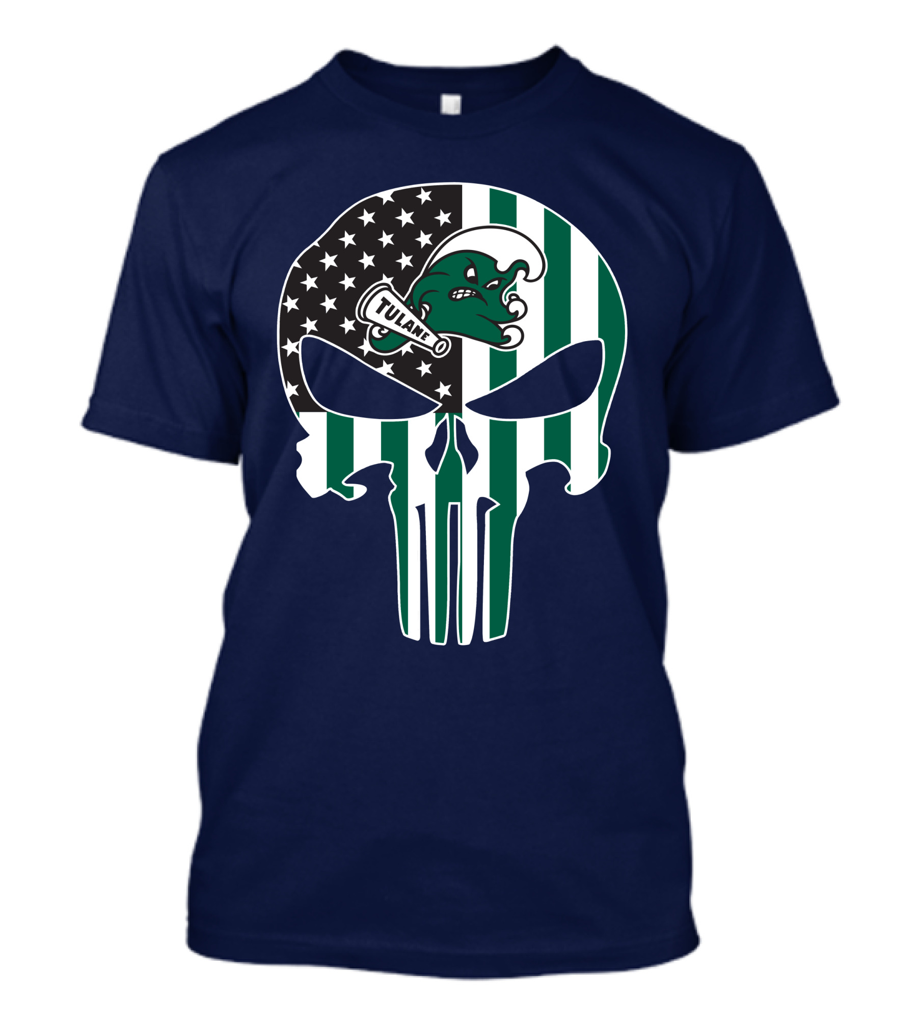 Tulane Green Wave 16 Punisher Flag Skull T-Shirt