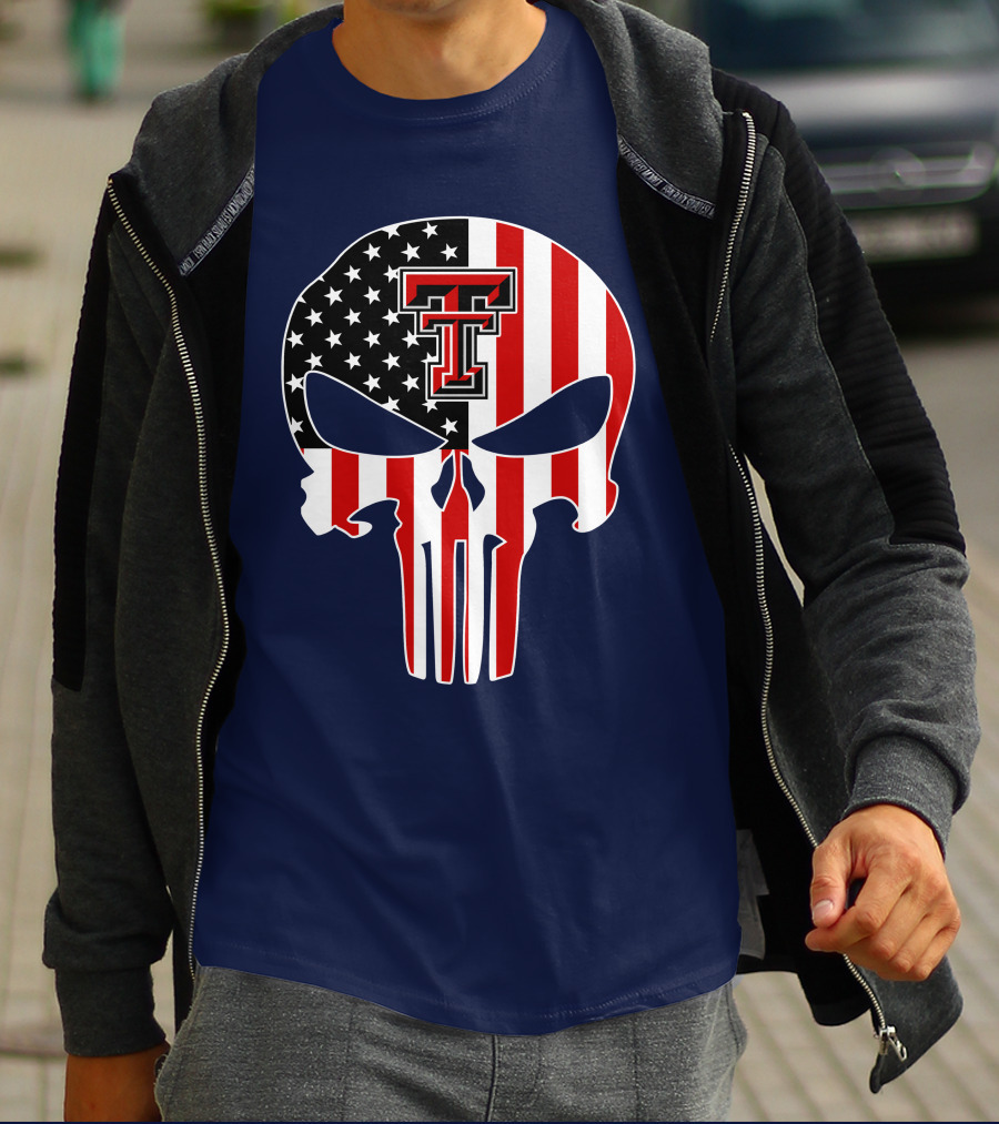 Texas Tech Red Raiders American Flag Punisher Skull T-Shirt