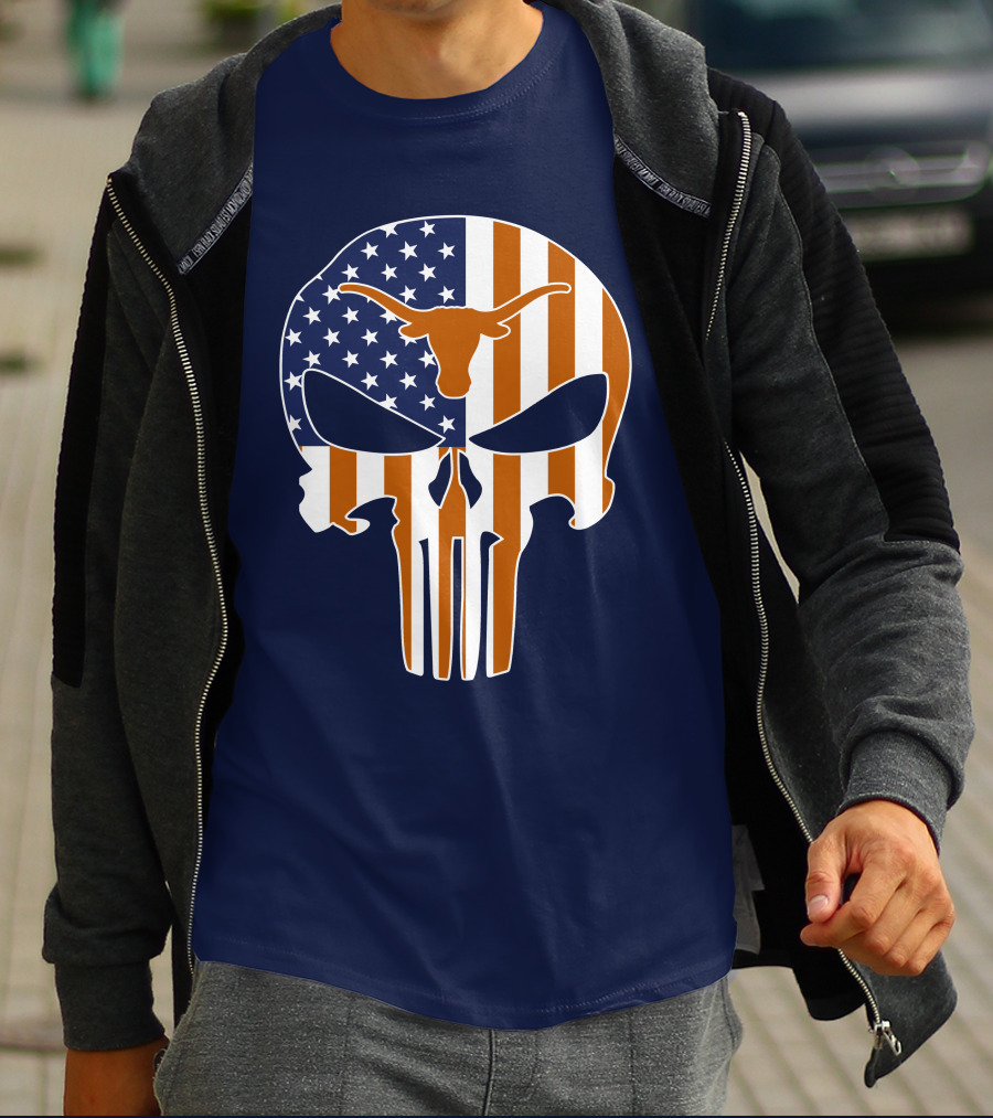 Texas Longhorns The Punisher American Flag Skull T-Shirt