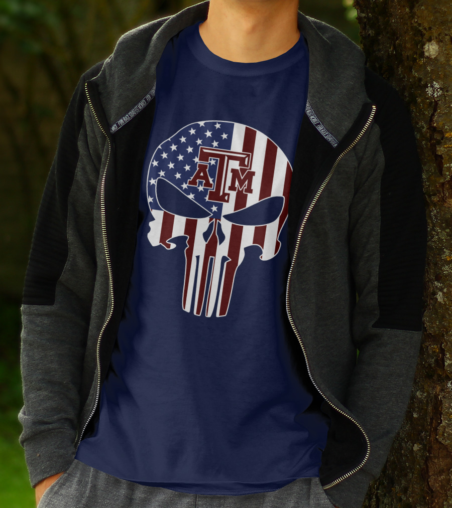 Texas A&M Aggies Punisher American Flag Skull T-Shirt