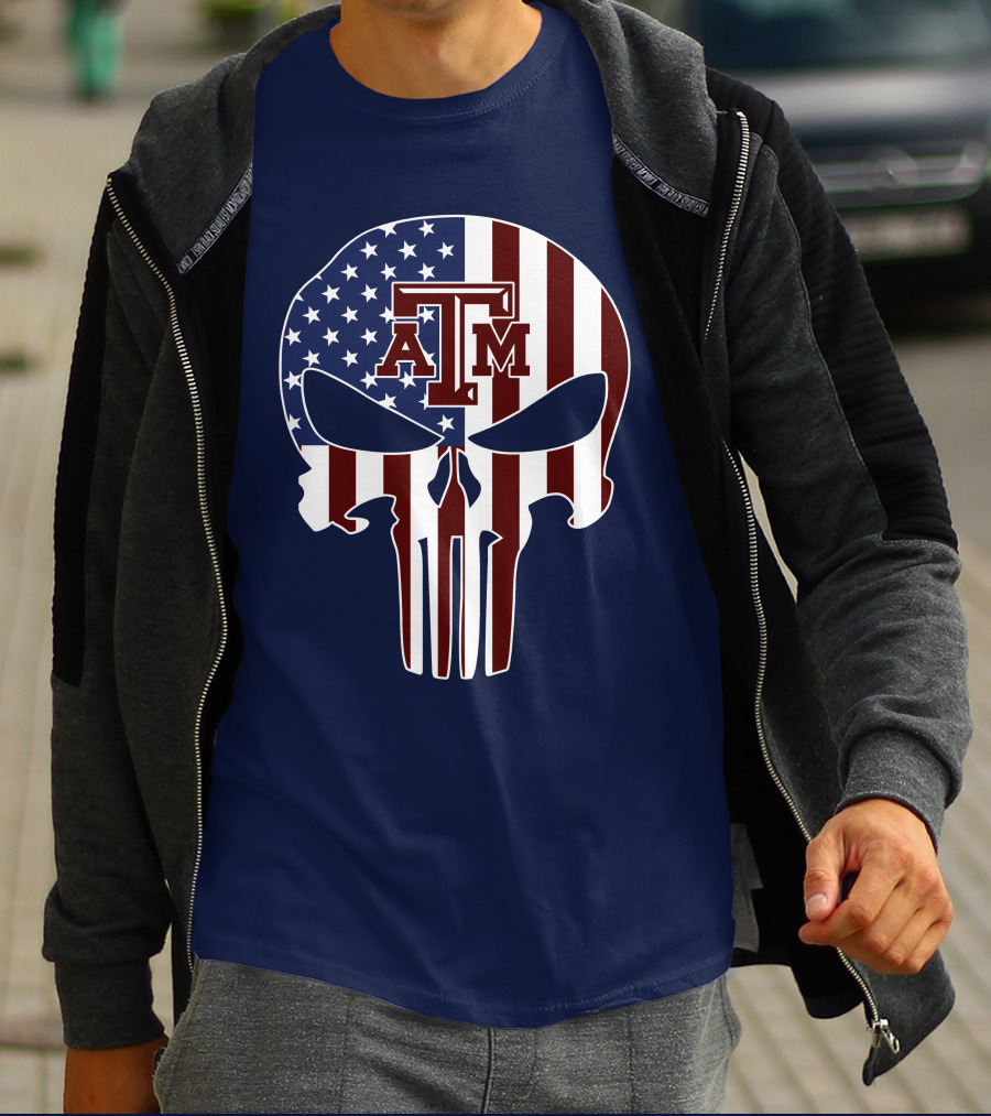 Texas A&M Aggies Punisher American Flag Skull T-Shirt