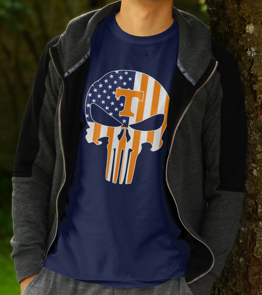 Tennessee Volunteers The Punisher American Flag Skull Icon T T-Shirt