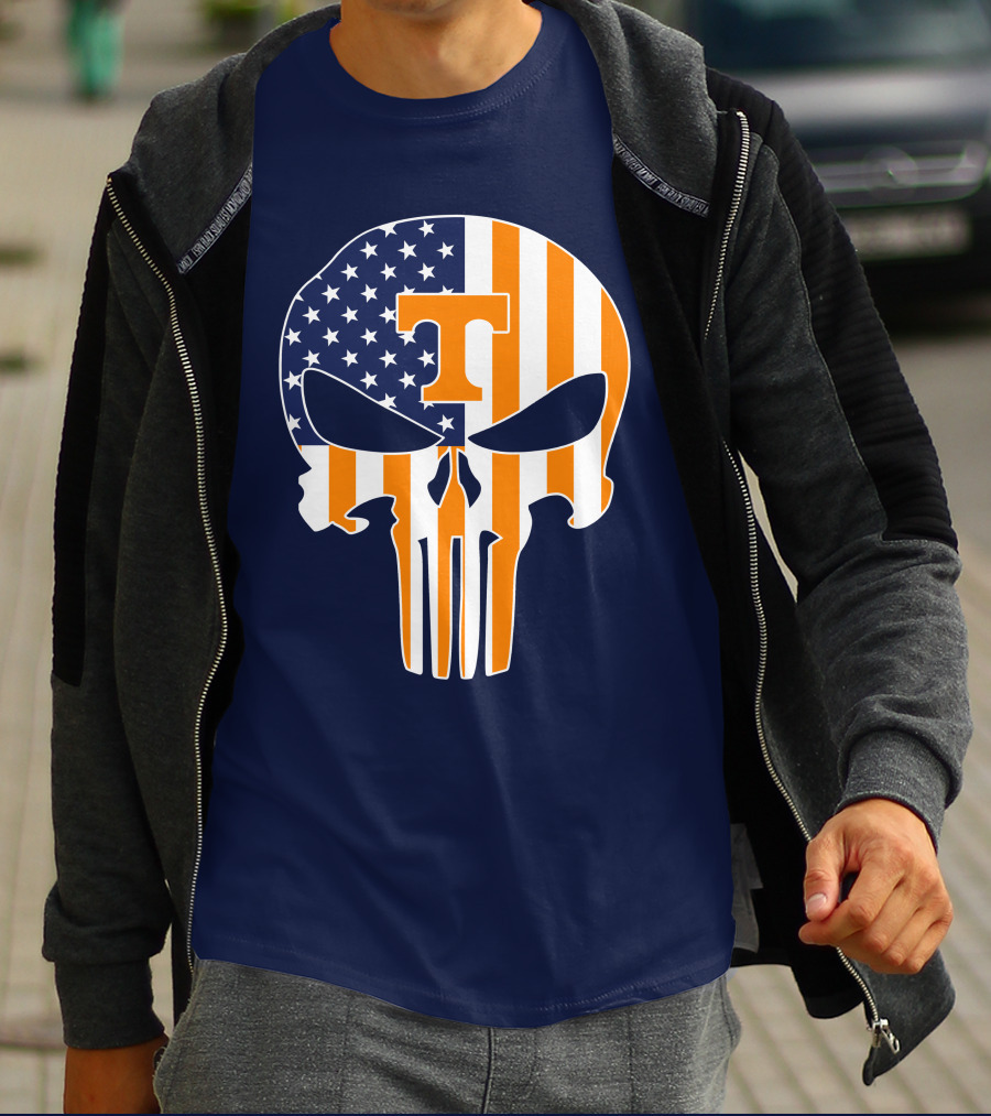 Tennessee Volunteers The Punisher American Flag Skull Icon T T-Shirt