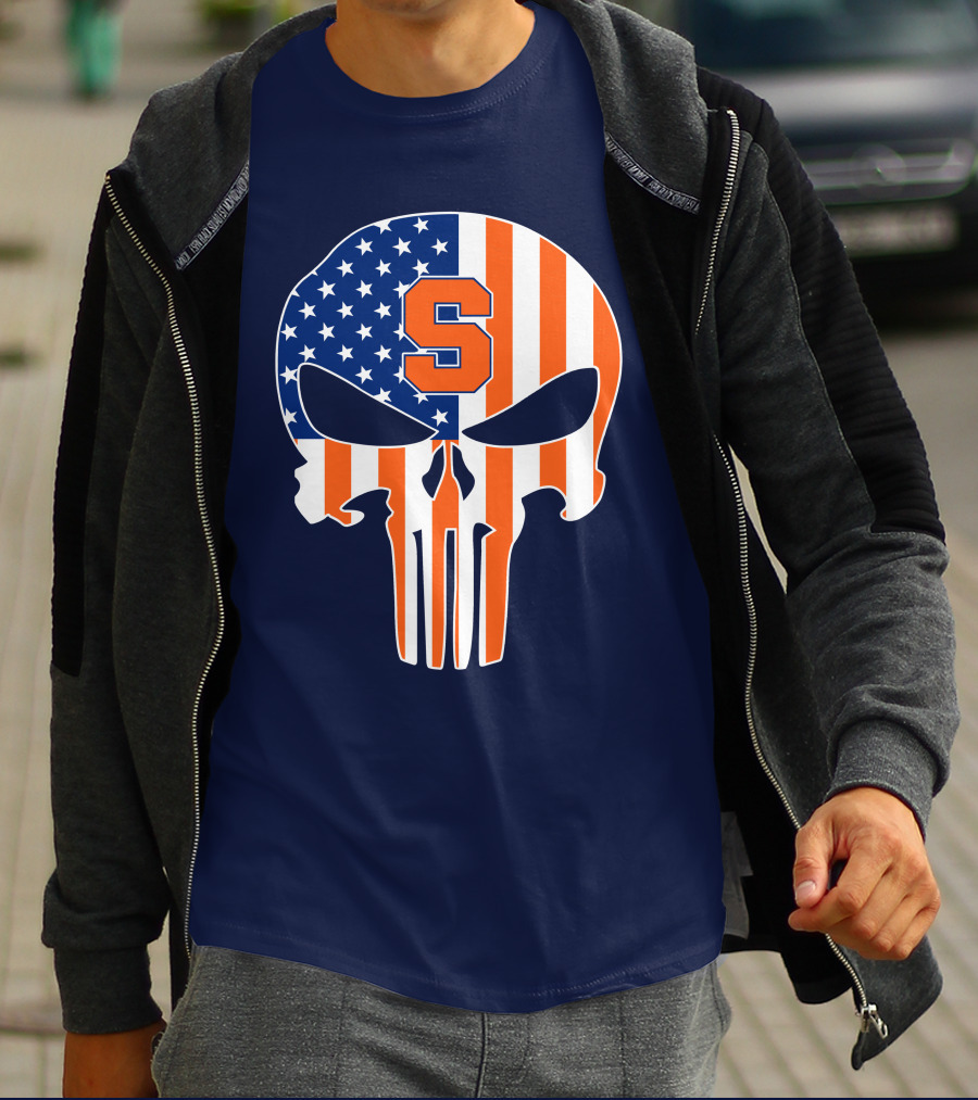 Syracuse Orange Punisher Skull American Flag Symbol T-Shirt