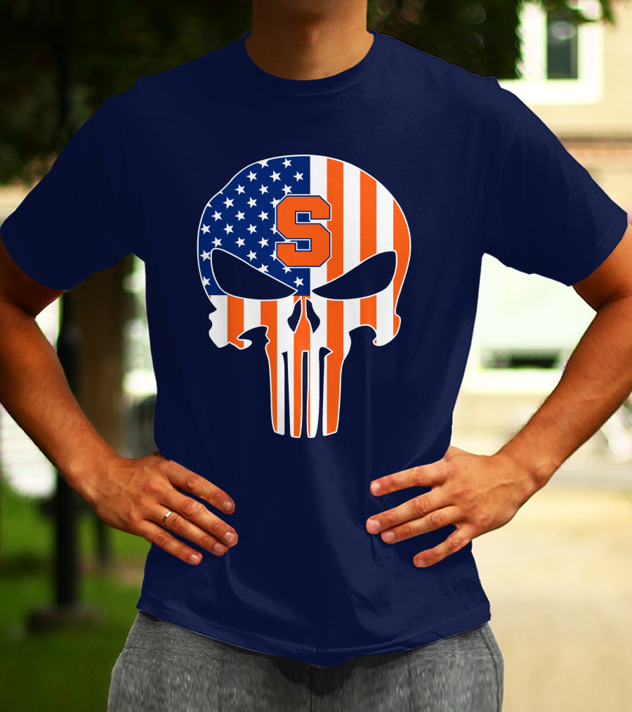Syracuse Orange Punisher Skull American Flag Symbol T-Shirt