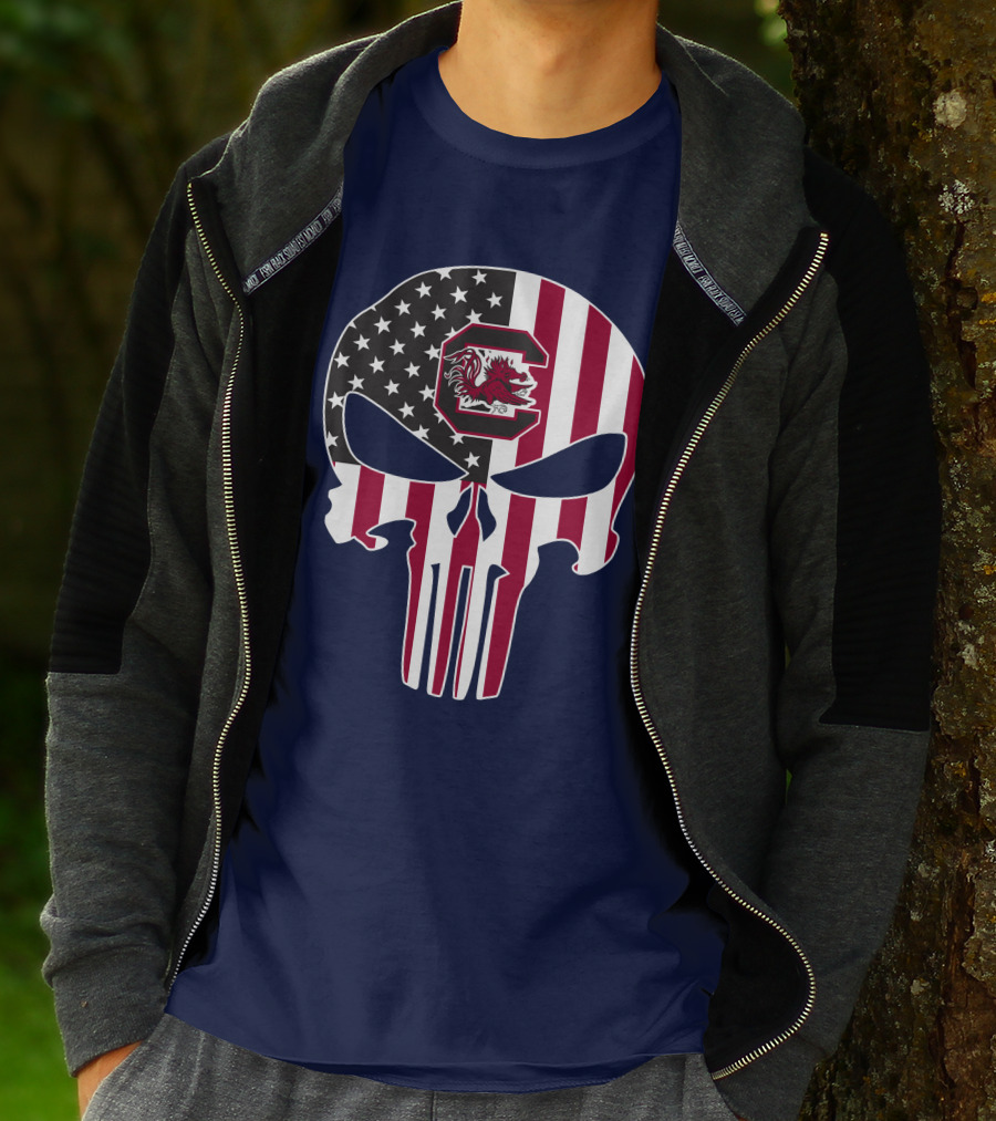South Carolina Gamecocks The Punisher American Flag Skull T-Shirt