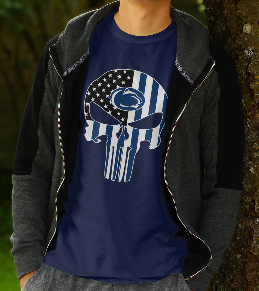 Penn State Nittany Lions The Punisher Skull With American Flag T-Shirt