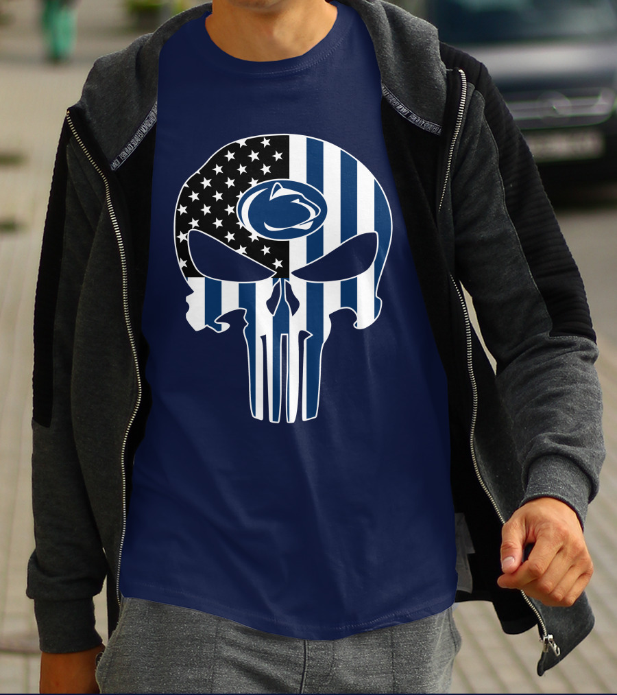 Penn State Nittany Lions The Punisher Skull With American Flag T-Shirt