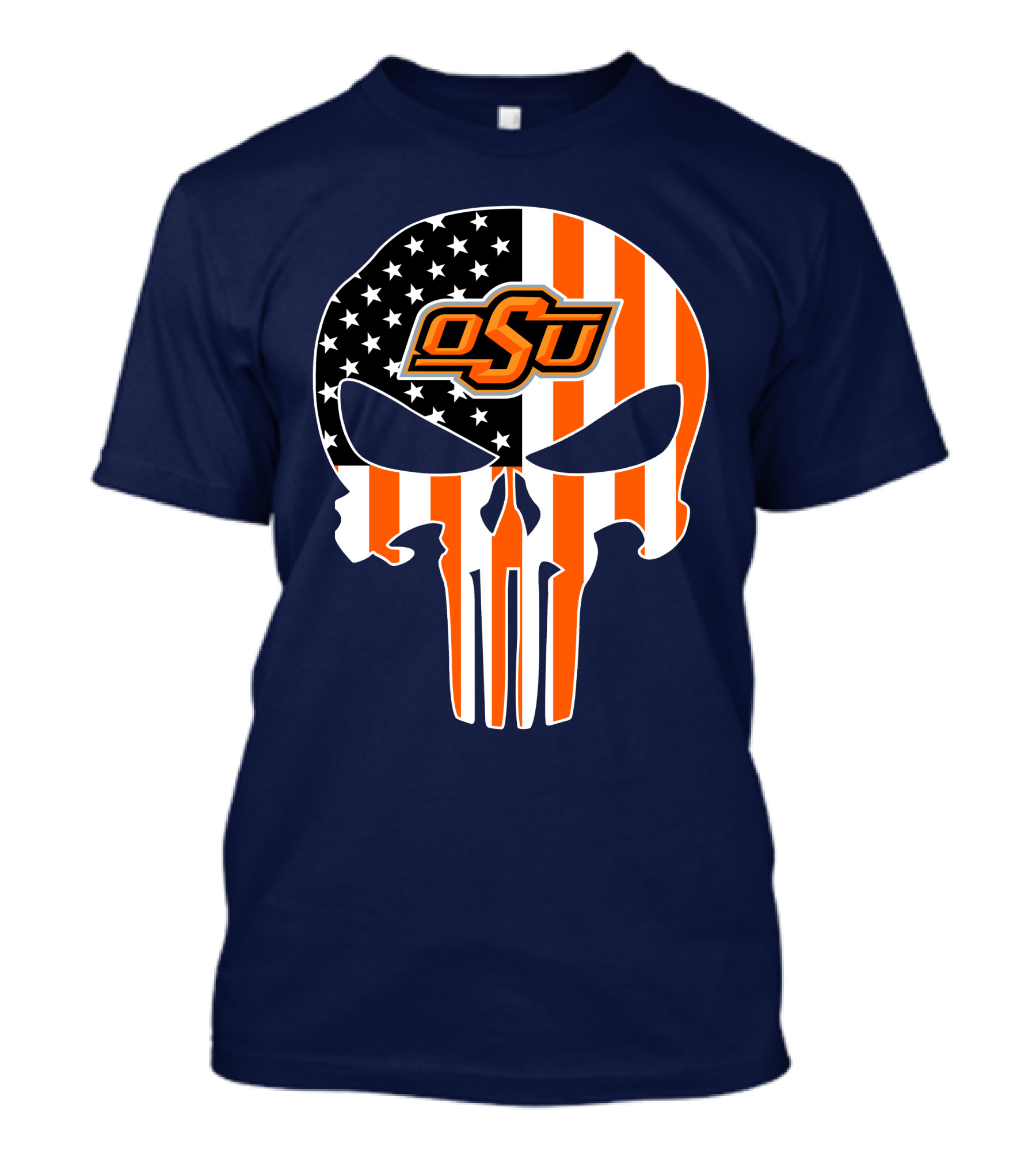Oklahoma State Cowboys 32 Punisher Skull Osu American Flag T-Shirt