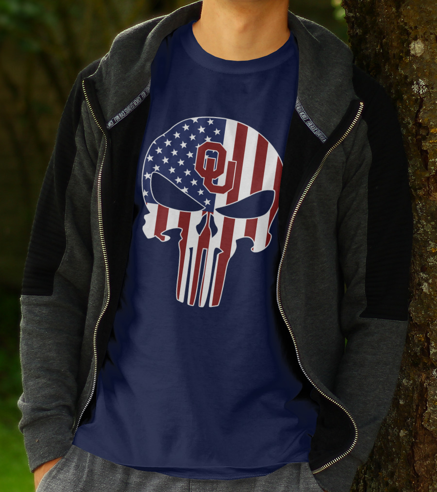 Oklahoma Sooners The Punisher American Flag Skull Design Ou T-Shirt