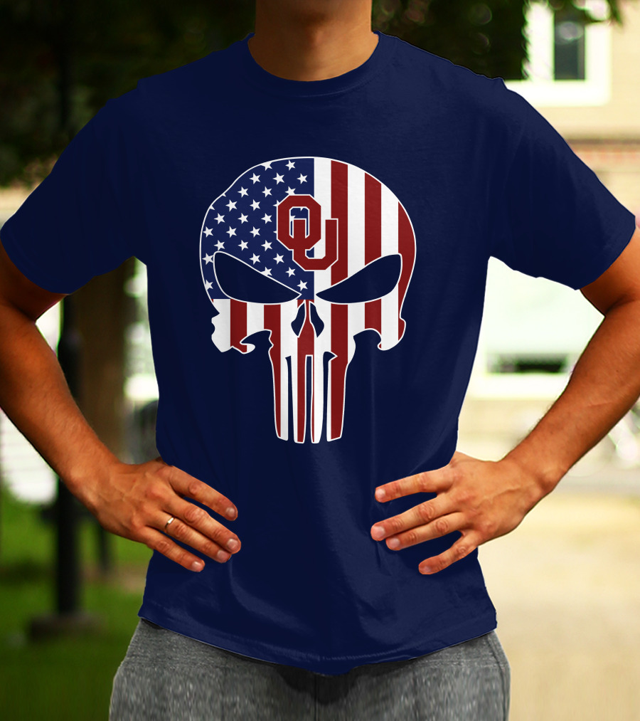 Oklahoma Sooners The Punisher American Flag Skull Design Ou T-Shirt