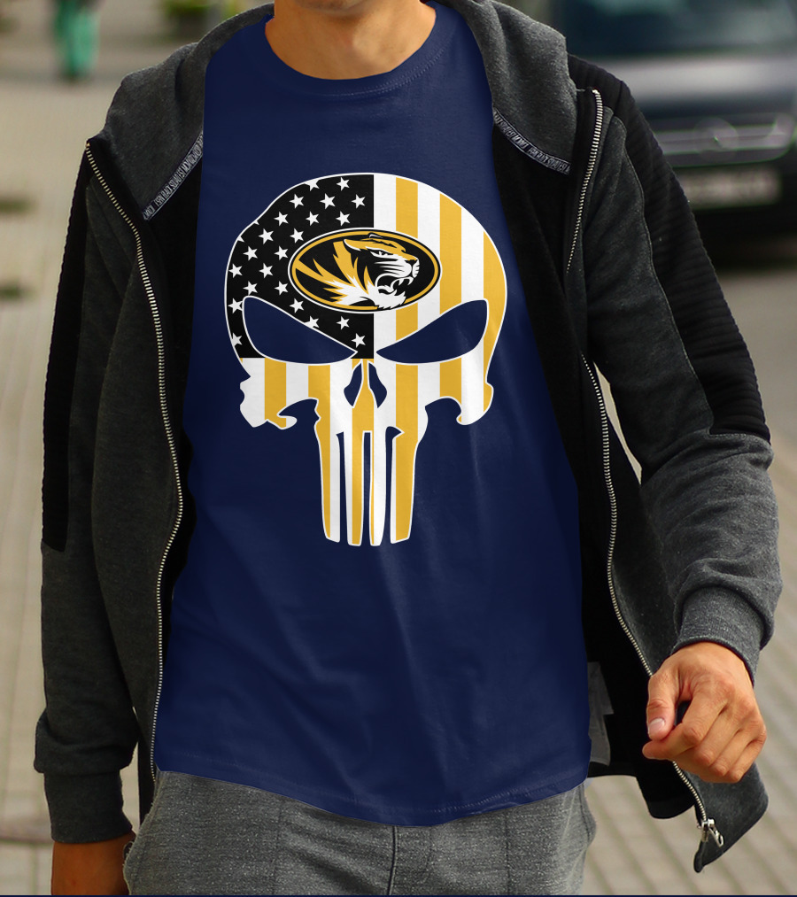 Missouri Tigers American Flag Punisher Skull T-Shirt