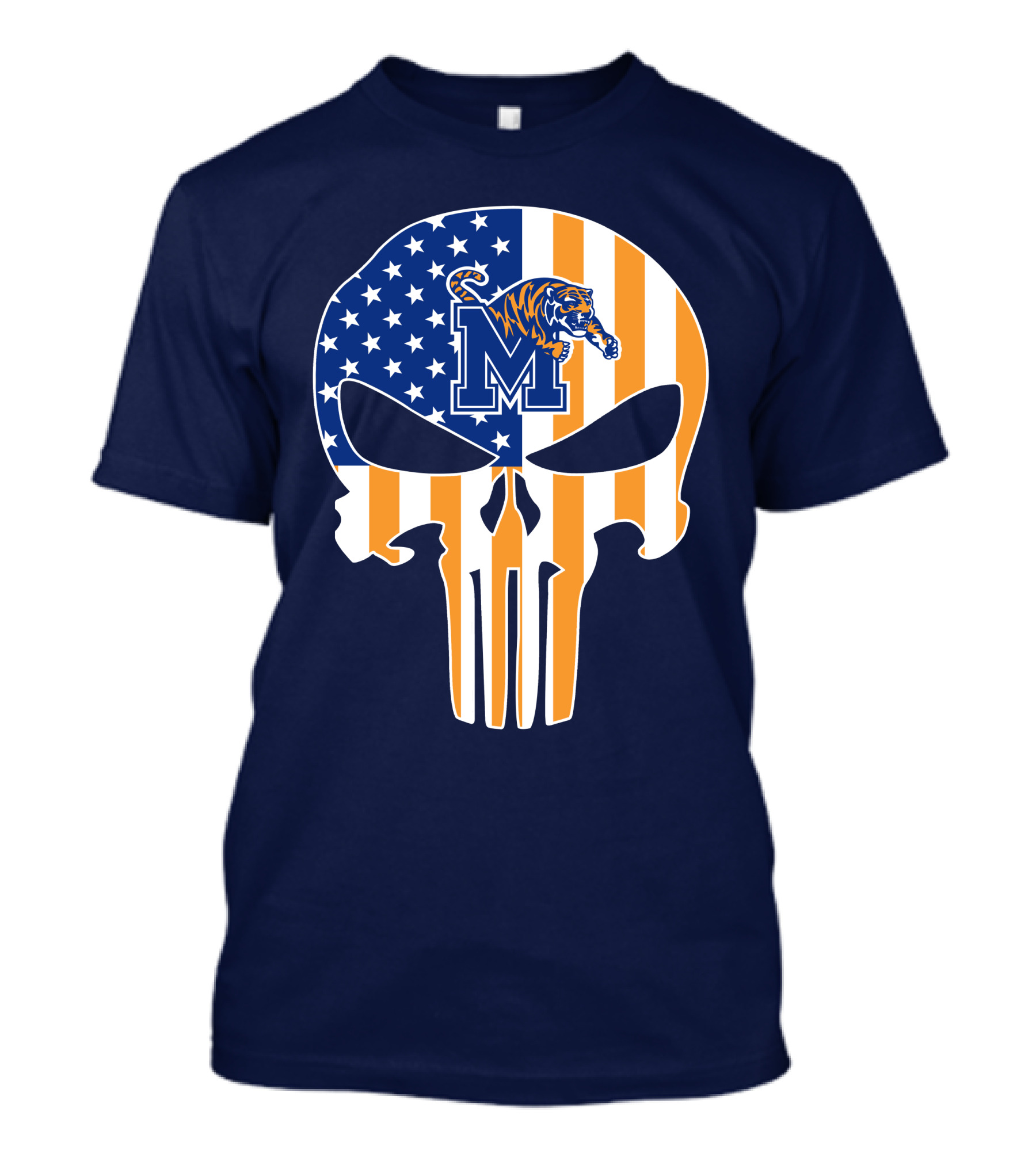 Memphis Tigers Punisher Skull Usa Flag Sports T-Shirt