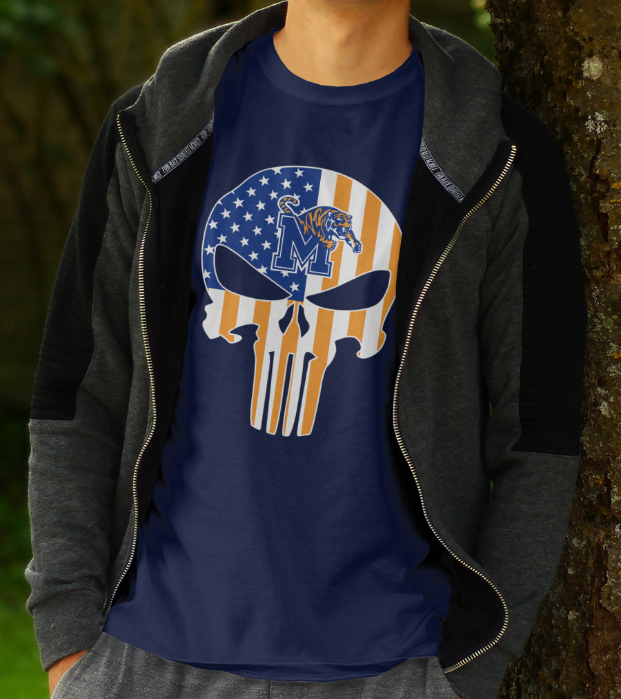 Memphis Tigers Punisher Skull Usa Flag Sports T-Shirt