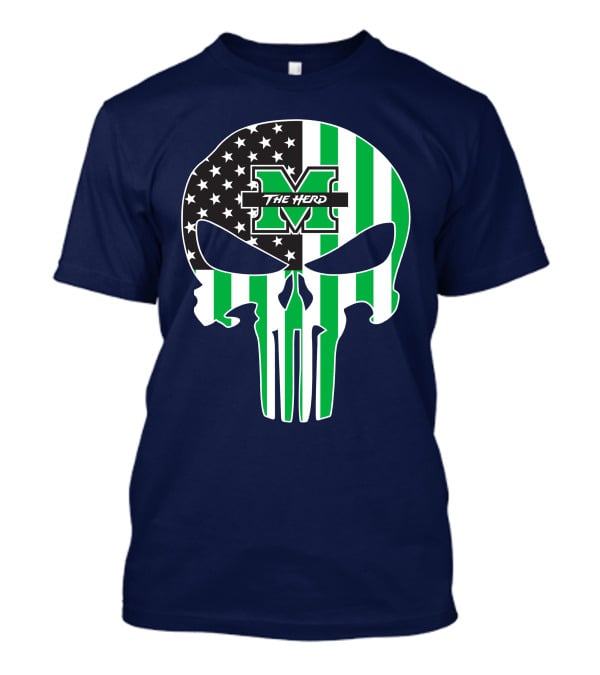 Marshall Thundering Herd The Punisher American Flag Skull T-Shirt