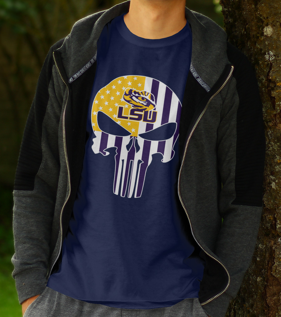 Lsu Tigers Punisher Skull American Flag T-Shirt