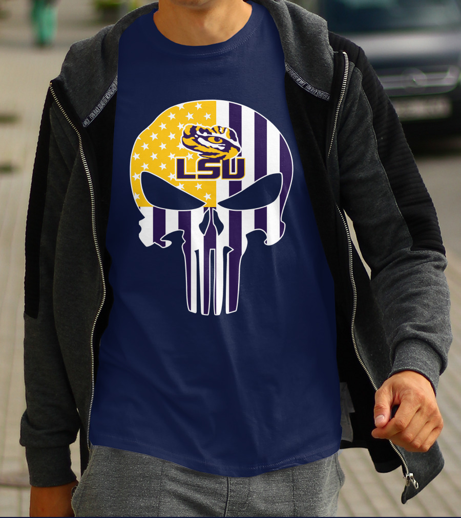 Lsu Tigers Punisher Skull American Flag T-Shirt