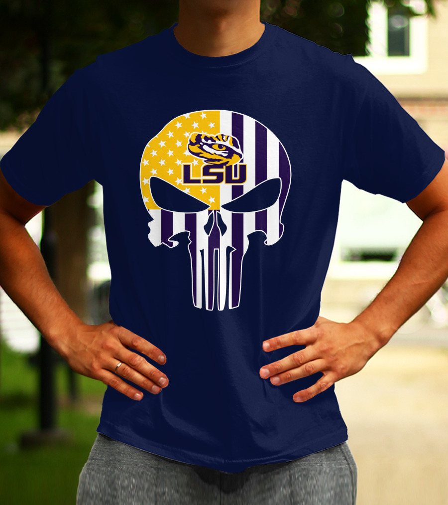 Lsu Tigers Punisher Skull American Flag T-Shirt