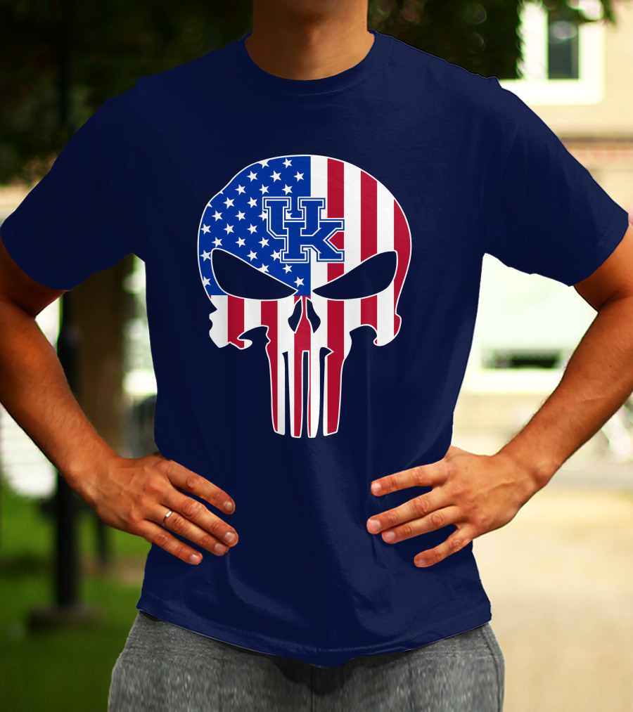 Kentucky Wildcats The Punisher American Flag Skull T-Shirt