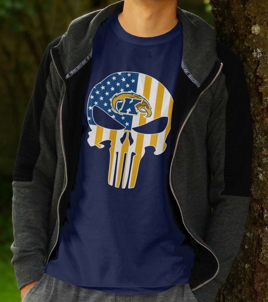 Kent State Golden Flashes Punisher Skull American Flag T-Shirt