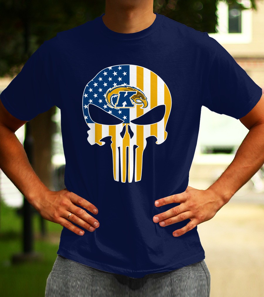 Kent State Golden Flashes Punisher Skull American Flag T-Shirt