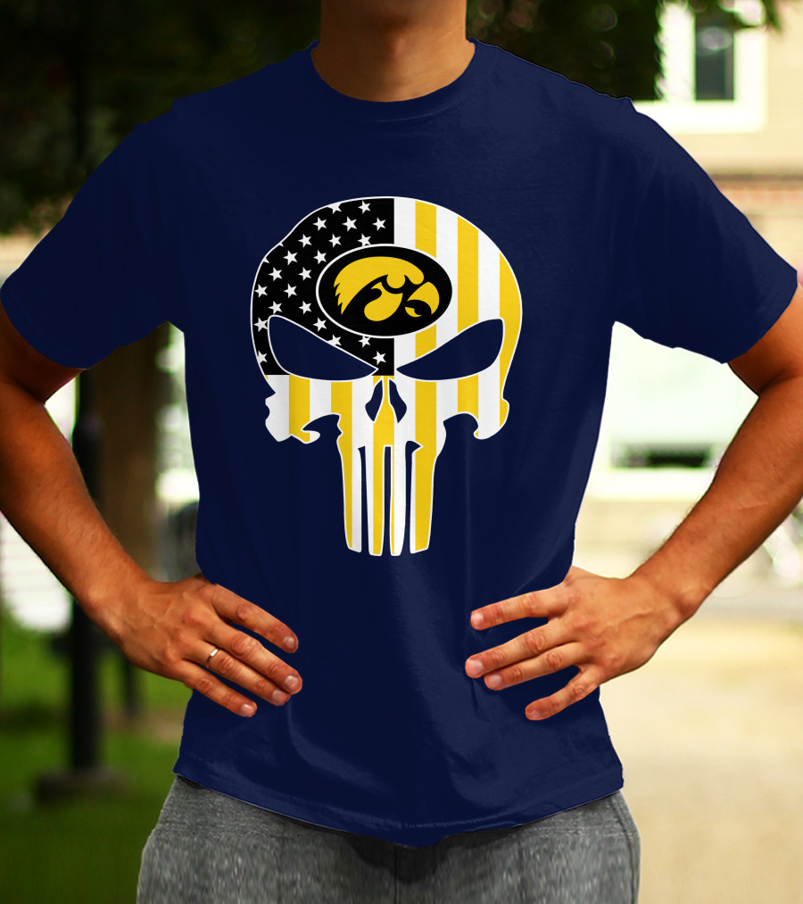 Iowa Hawkeyes The Punisher American Flag Skull T-Shirt