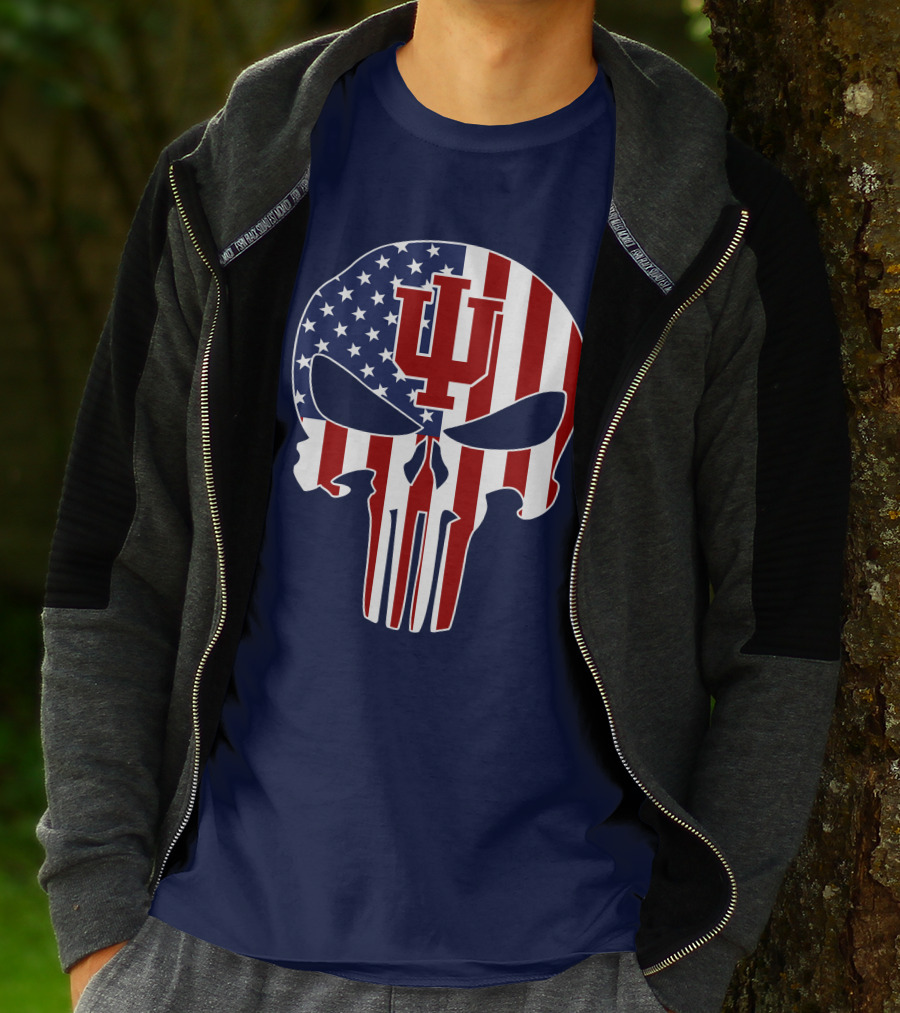 Indiana Hoosiers Punisher Skull American Flag T-Shirt