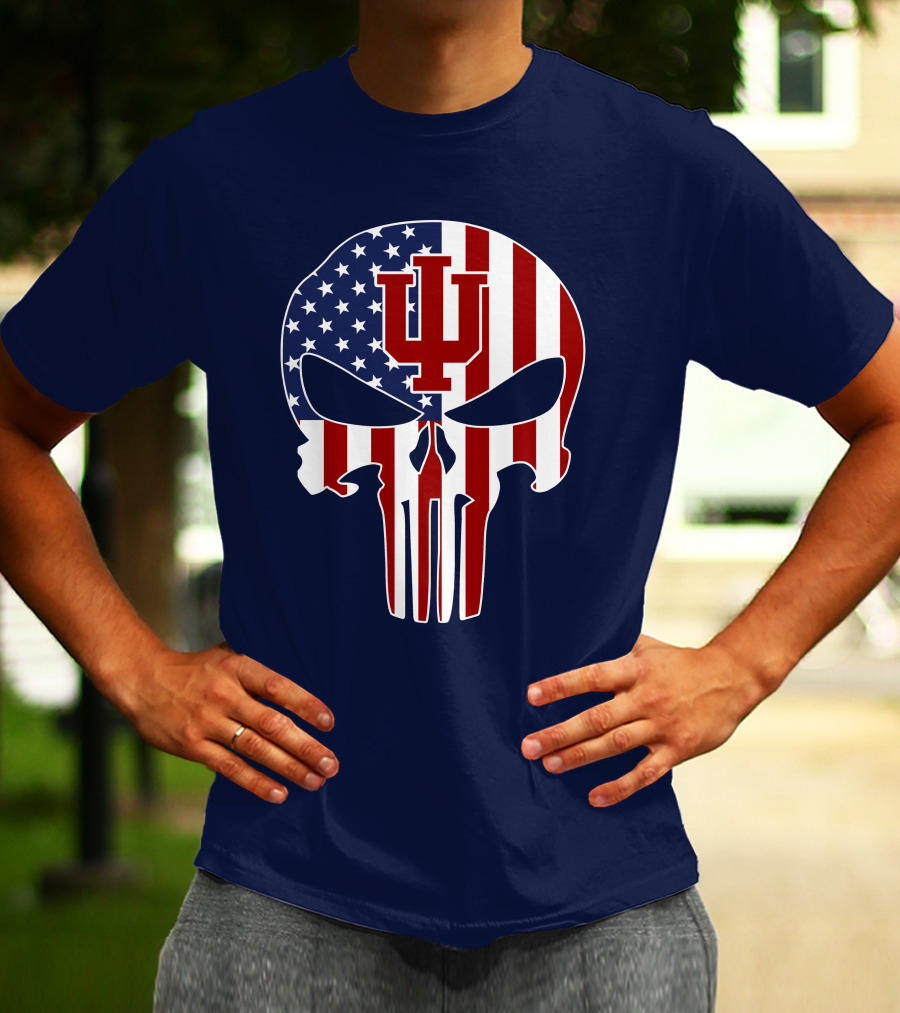 Indiana Hoosiers Punisher Skull American Flag T-Shirt