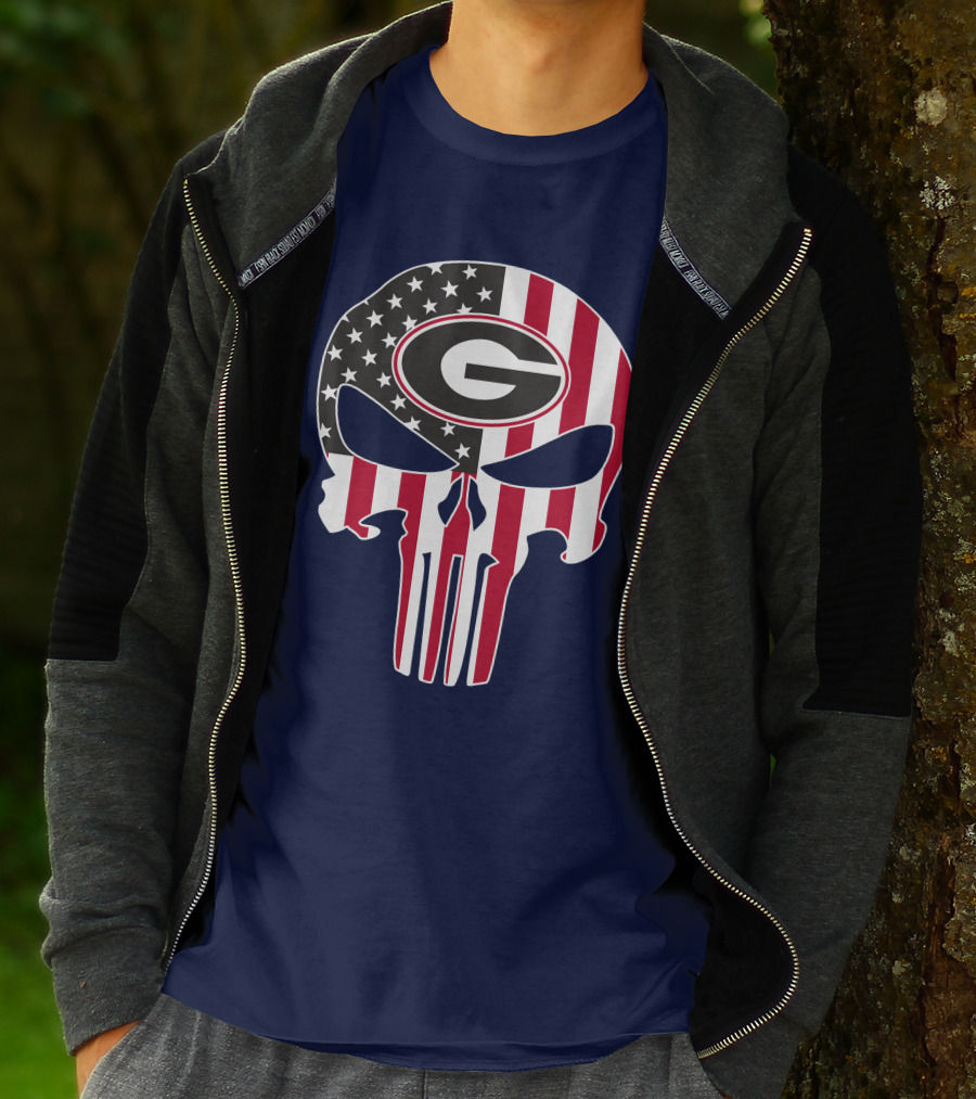 Georgia Bulldogs Punisher Skull American Flag 52 T-Shirt