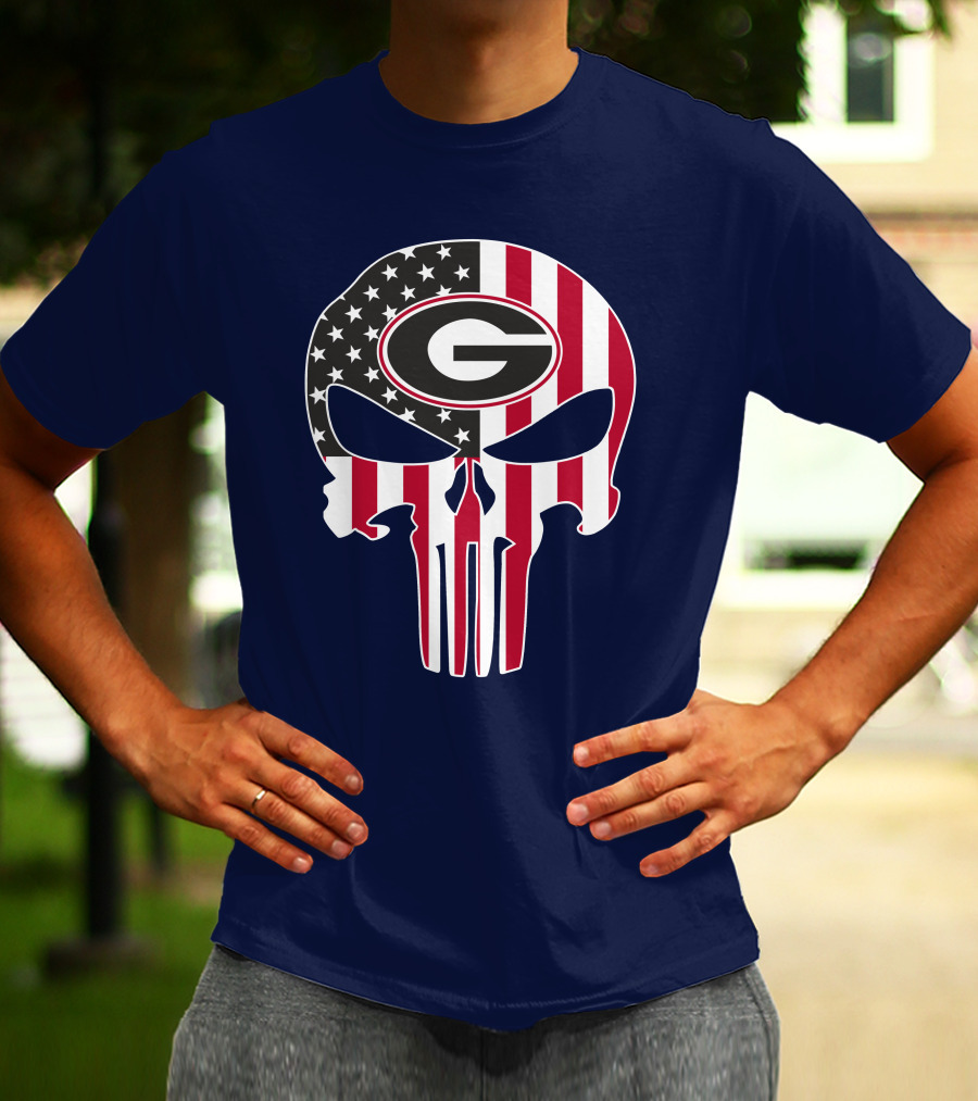 Georgia Bulldogs Punisher Skull American Flag 52 T-Shirt