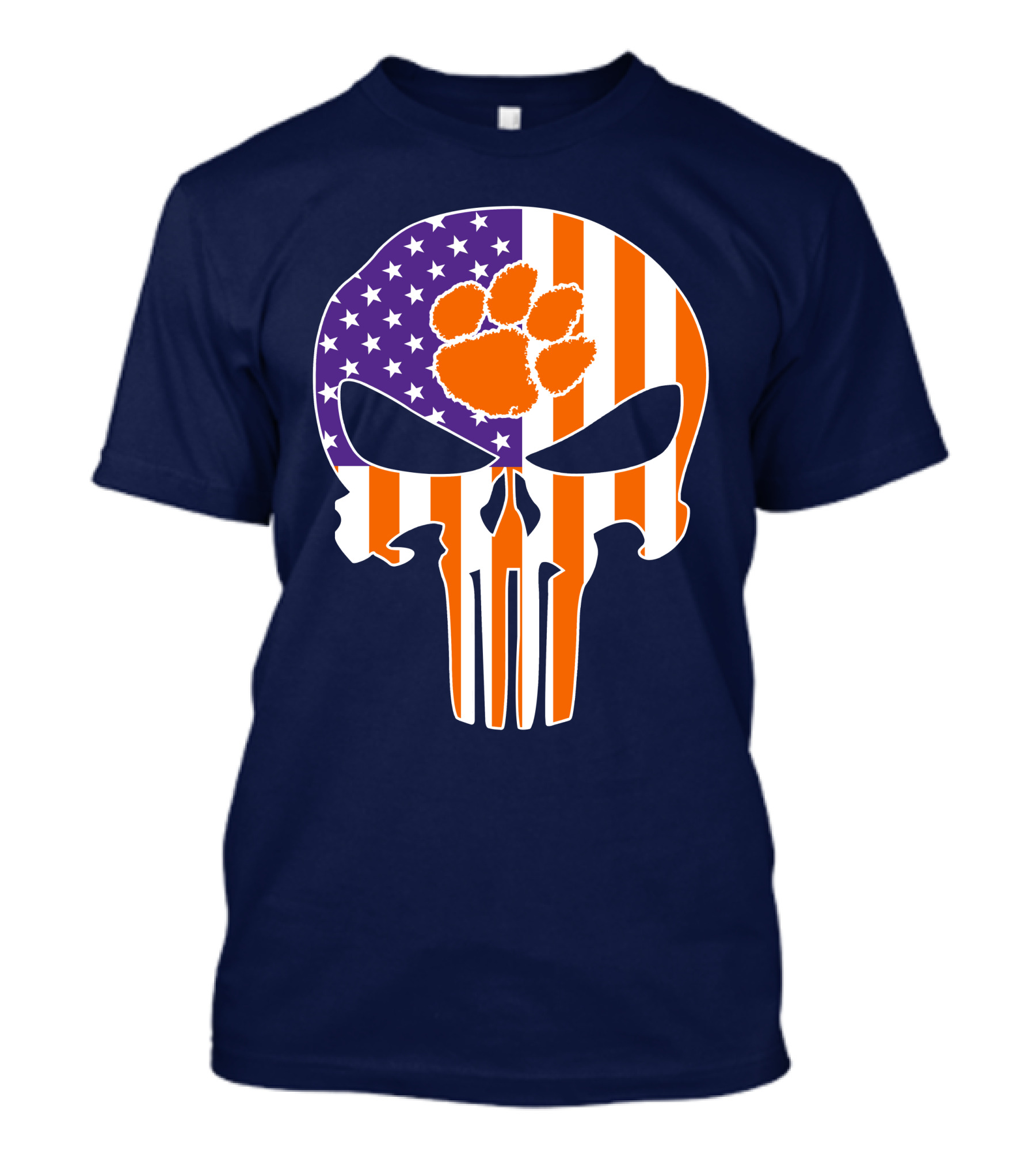 Clemson Tigers The Punisher American Flag Skull Paw T-Shirt