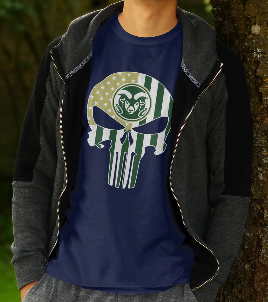 Colorado State Rams The Punisher Skull With American Flag And Ram T-Shirt