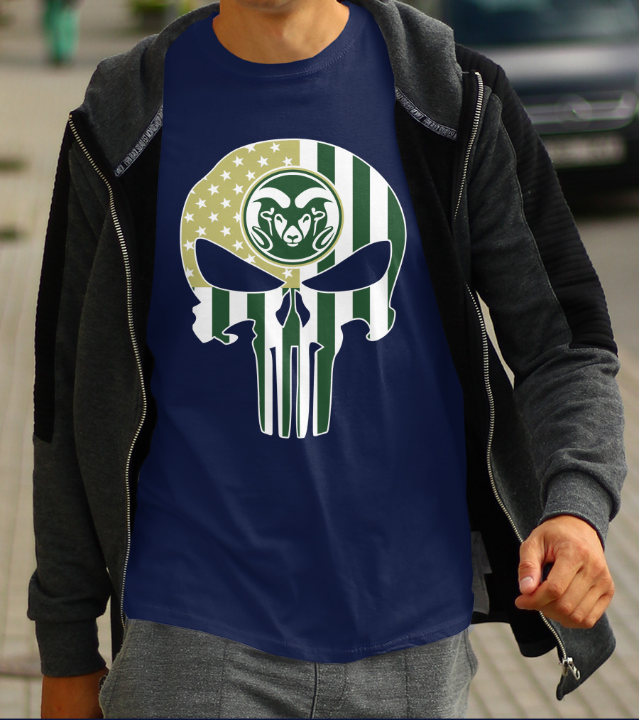 Colorado State Rams The Punisher Skull With American Flag And Ram T-Shirt