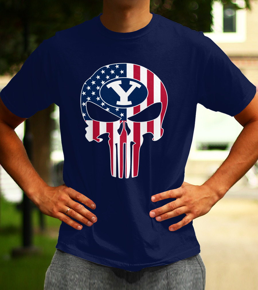 Byu Cougars The Punisher American Skull Y T-Shirt