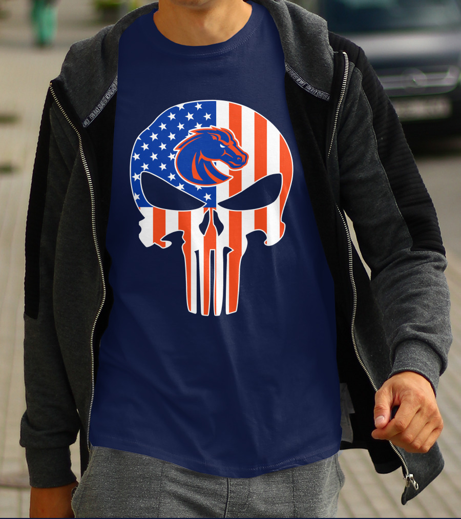 Boise State Broncos The Punisher American Flag Skull T-Shirt