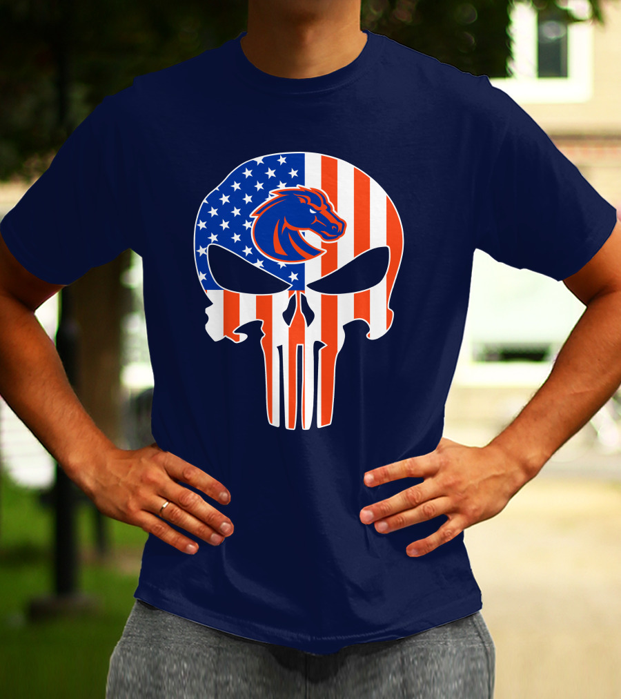 Boise State Broncos The Punisher American Flag Skull T-Shirt