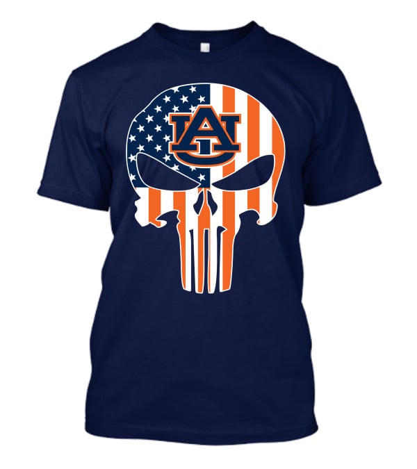 Auburn Au Logo American Flag Punisher Skull T-Shirt
