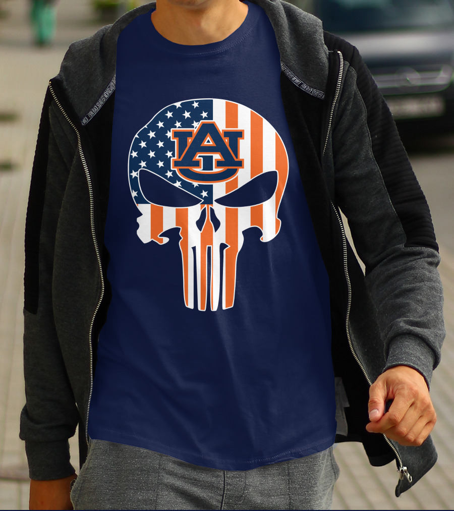 Auburn Au Logo American Flag Punisher Skull T-Shirt