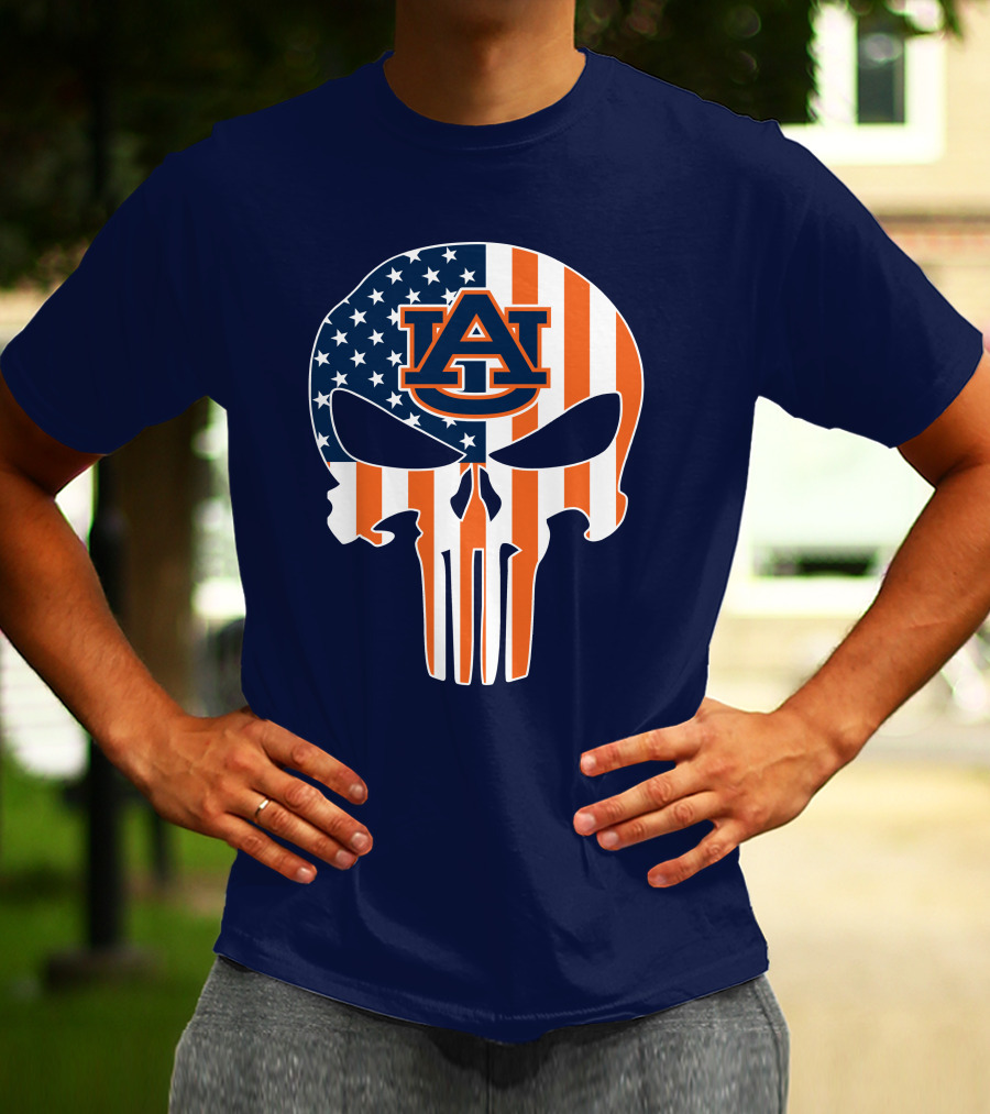 Auburn Au Logo American Flag Punisher Skull T-Shirt