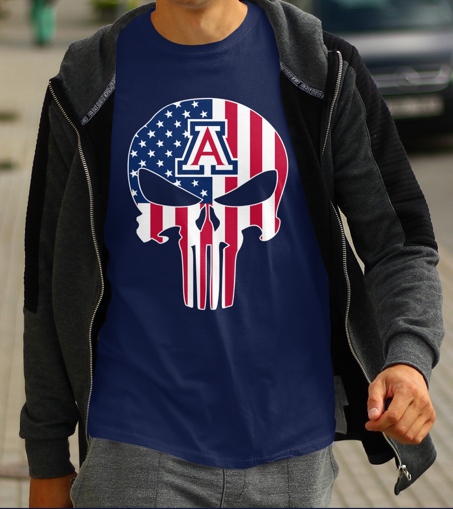 Arizona Wildcats American Flag Punisher Skull T-Shirt