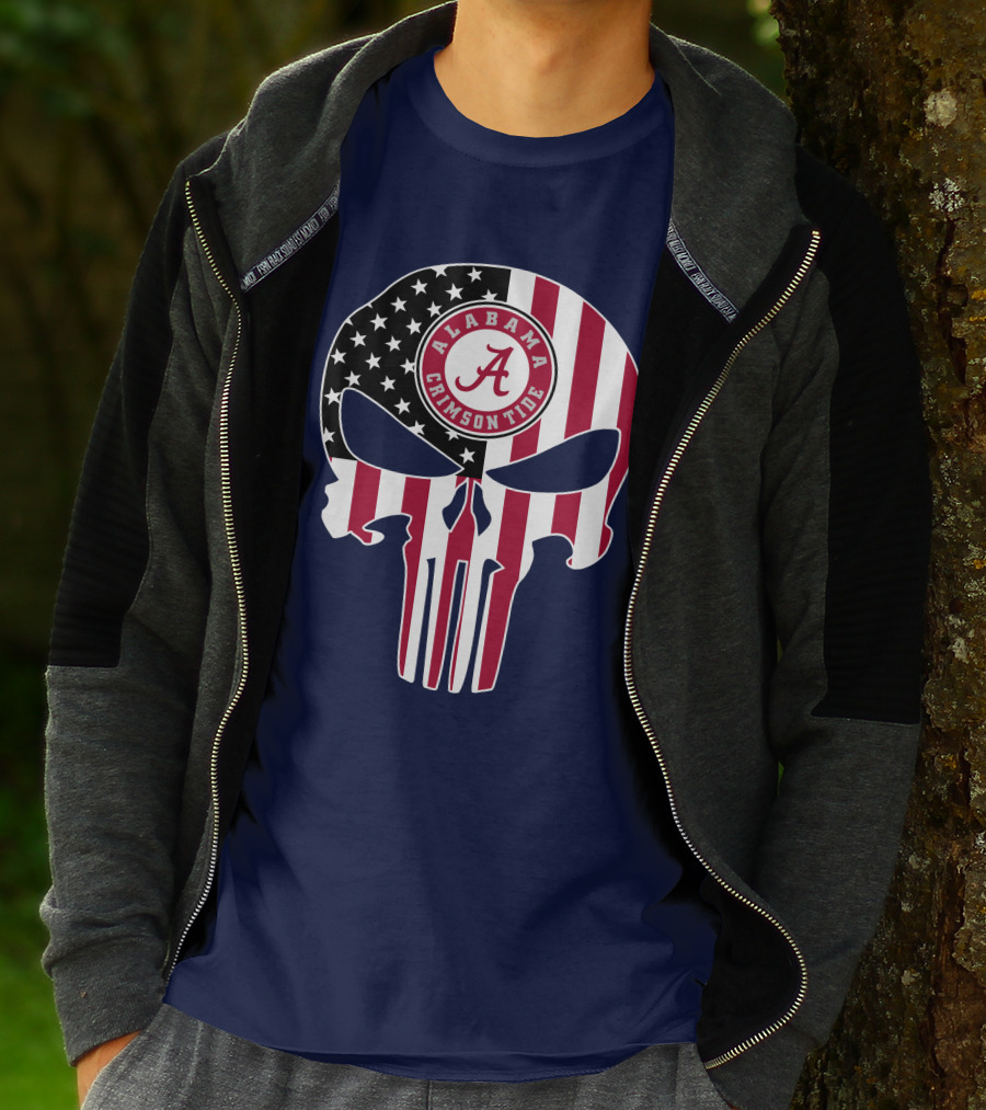 Alabama Crimson Tide Skull American Flag '64 The Punisher T-Shirt