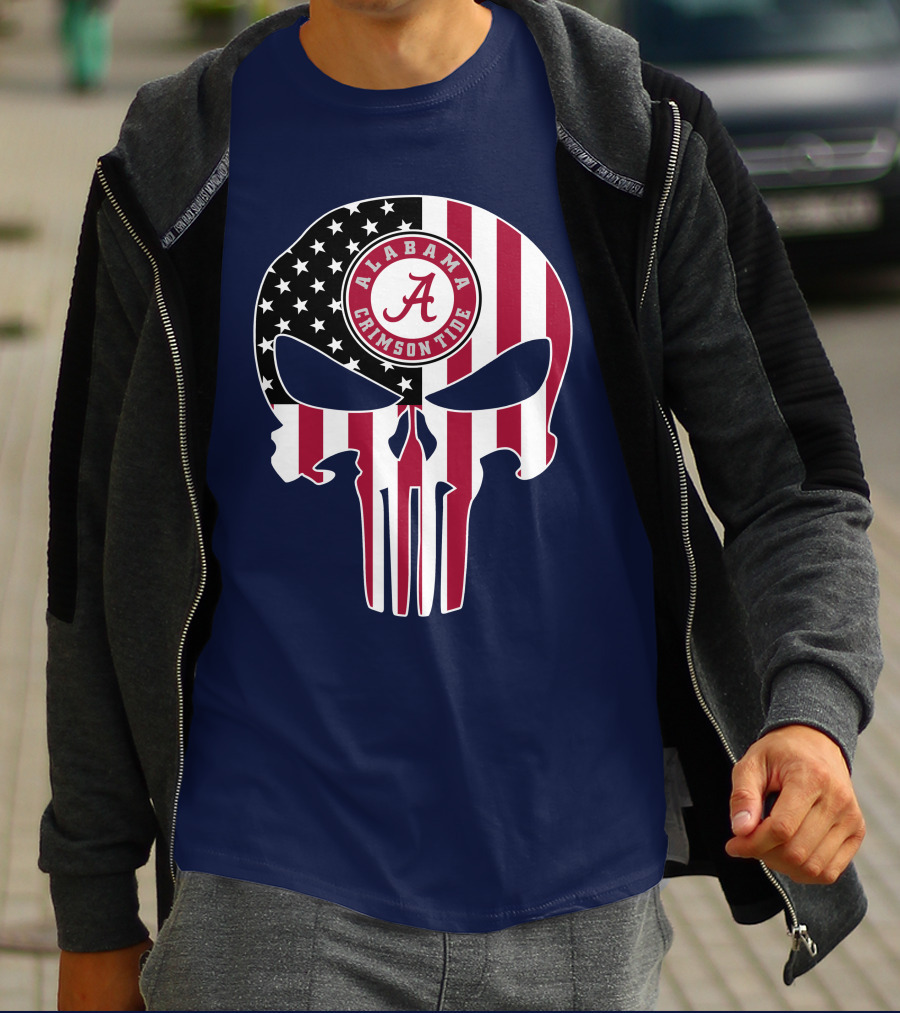 Alabama Crimson Tide Skull American Flag '64 The Punisher T-Shirt