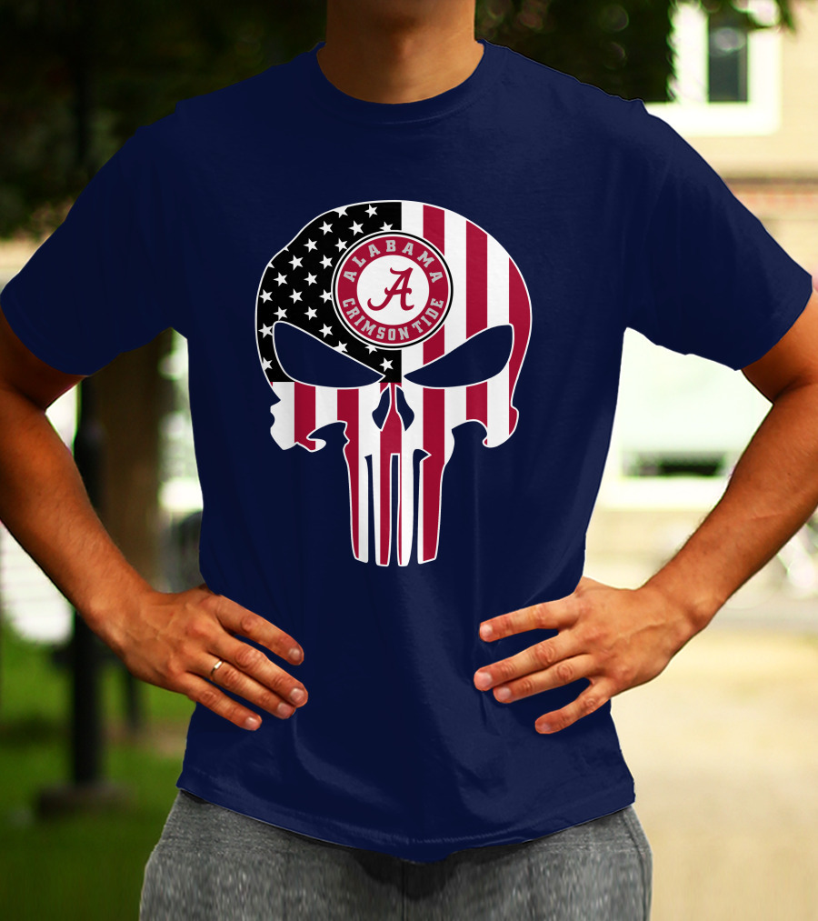 Alabama Crimson Tide Skull American Flag '64 The Punisher T-Shirt