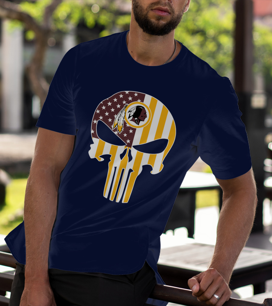 Washington Redskins Punisher Skull American Flag T-Shirt