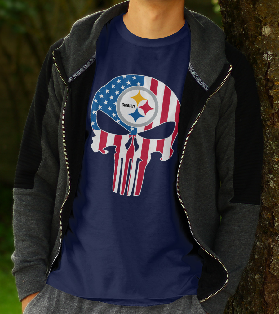 Pittsburgh Steelers The Punisher American Flag T-Shirt